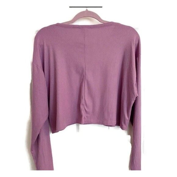 BP RIBBED Crop Long Sleeve tee top Purple MEDIUM - Picture 3 of 9